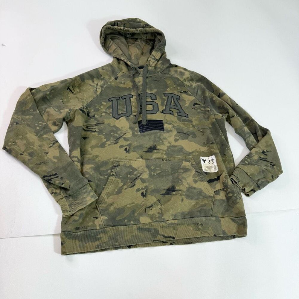 Under Armour Hoodie Mens XL Green Camo Loose Coldgear Blood Sweat Tears Pullover